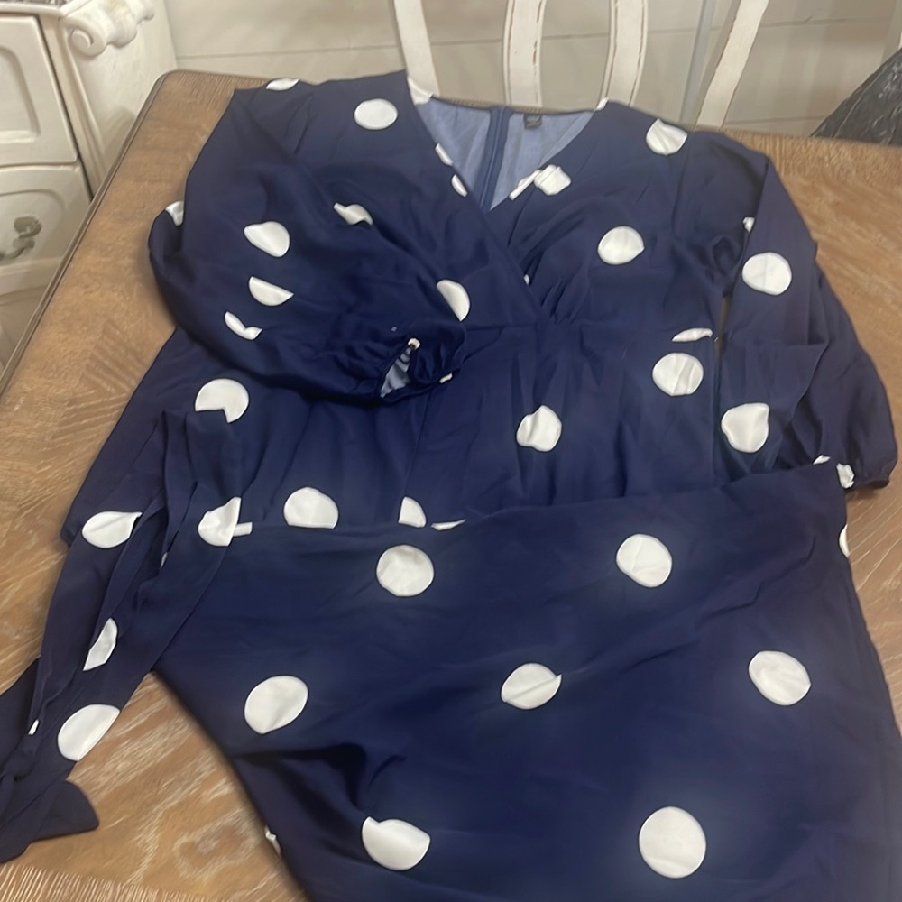 SHEIN 3XL Curve Navy Wide Legged Jumpsuit with White Polka Dots